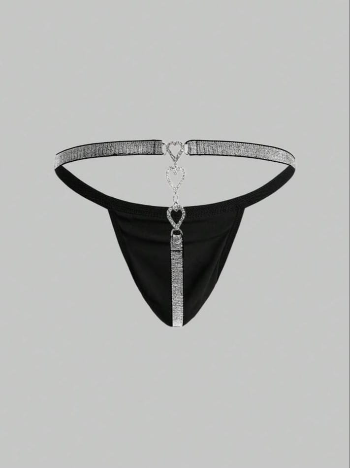 Men's Rhinestone Heart Chain Linked Sexy Thong Underwear